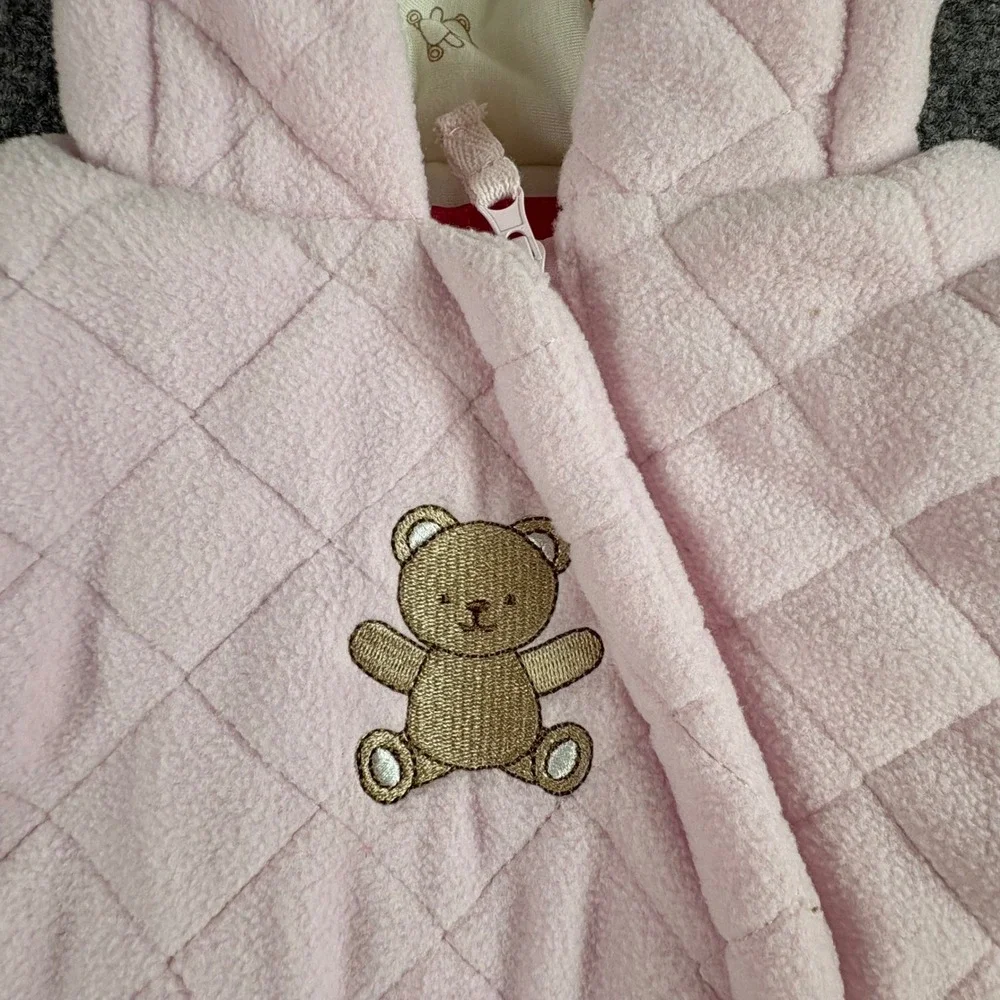 Wippette Bunting Snowsuit Baby Girl 3/6M Pink Quilted Fleece Teddy Bear Hooded‎